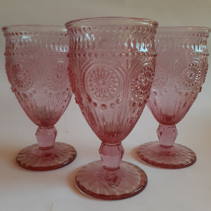 Set 6 Copas Vidrio Flores VC  Rosa