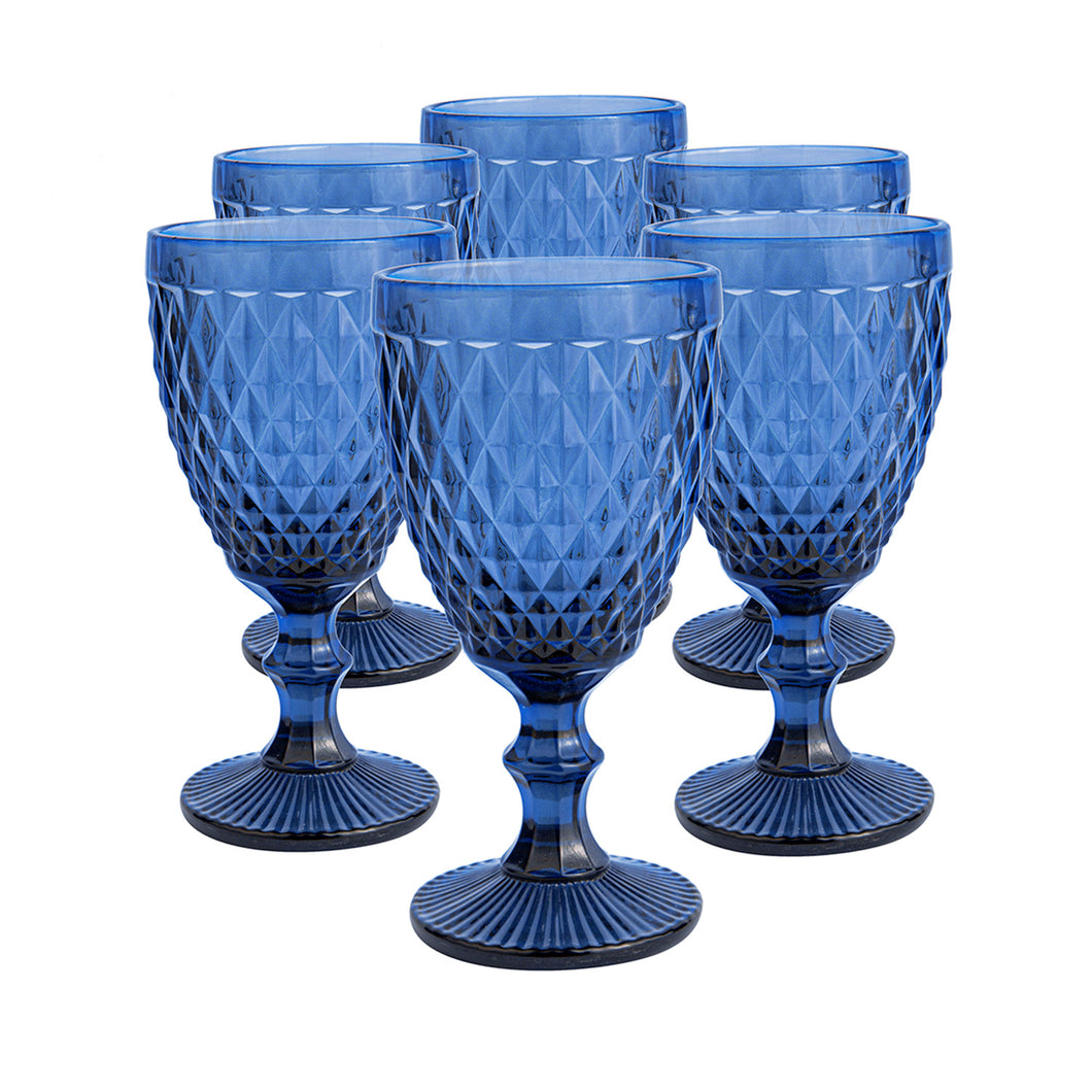 Set 6 Copas Vidrio Diamante  Azul