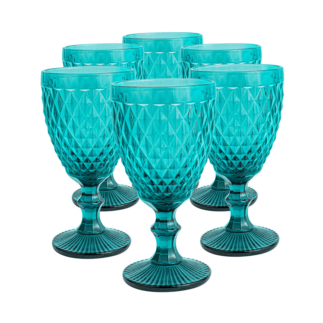 Set 6 Copas Vidrio Diamante  Esmeralda