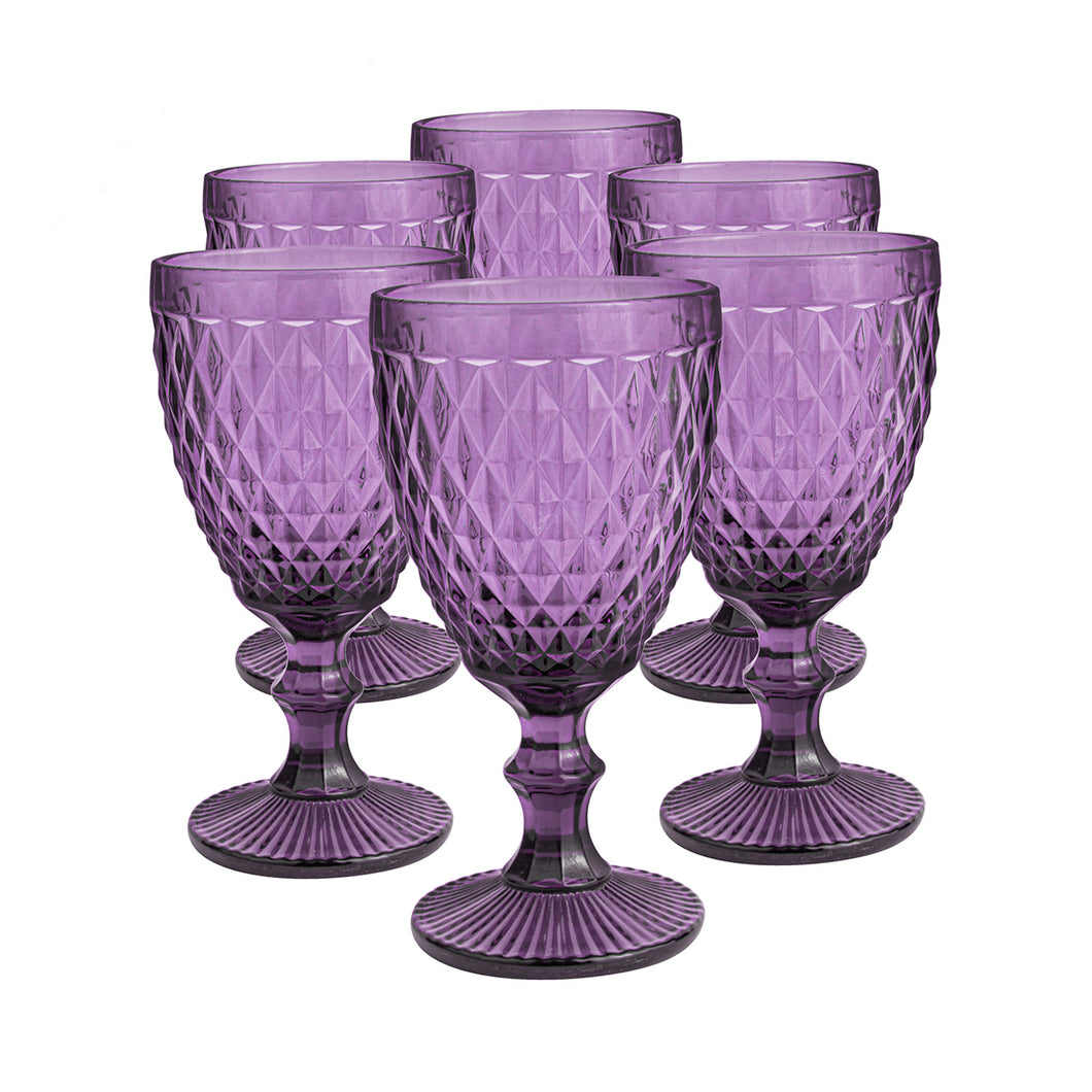 Set 6 Copas Vidrio Diamante  Morada