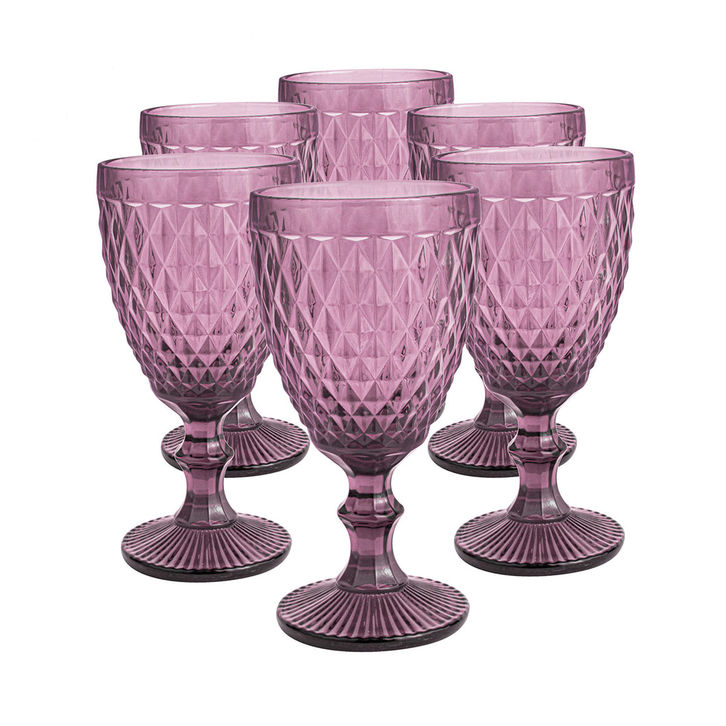 Set 6 Copas Vidrio Diamante VC   Palo de rosa