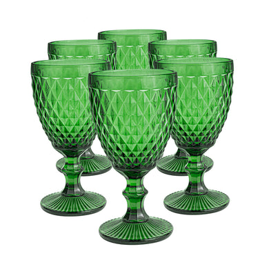 Set 6 Copas Vidrio Diamante  Verde Botella