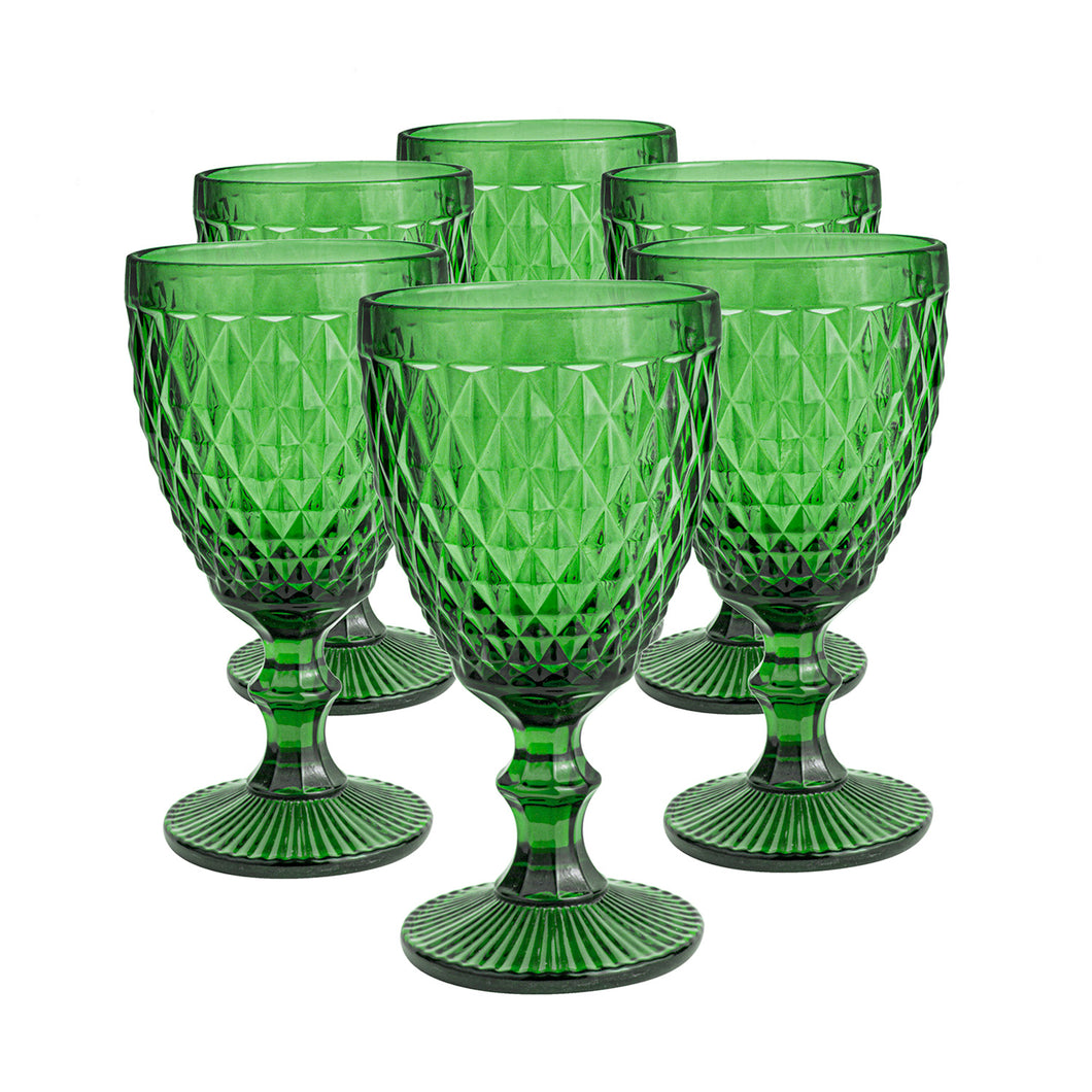 Set 6 Copas Vidrio Diamante  Verde Botella