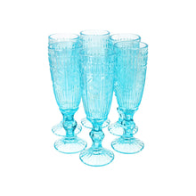 Set 6 Copas Champagne Flores  Azul