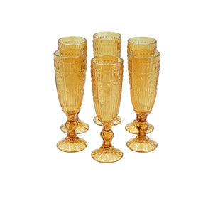 Set 6 Copas Champagne Flores  Azul