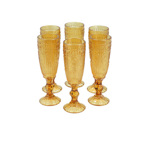 Set 6 Copas Champagne Flores  Verde