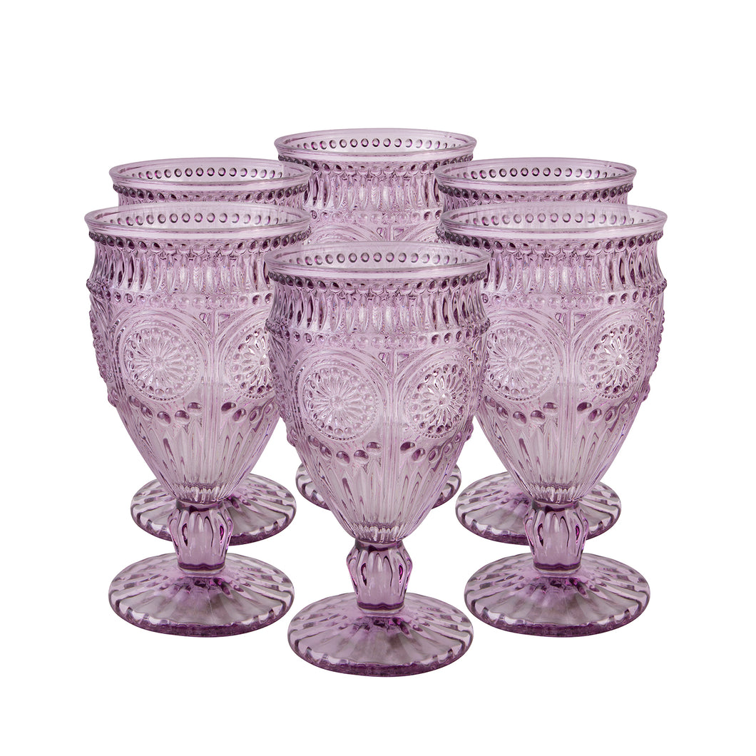 Set 6 Copas Vidrio Flores  Lila