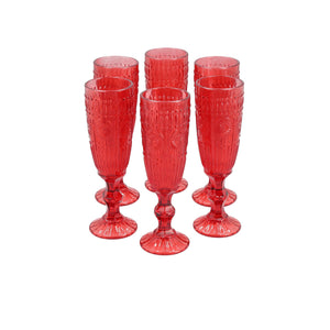 Set 6 Copas Champagne Flores  Roja