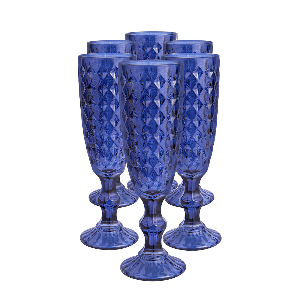 Set 6 Copas Champagne Rombos  Azul