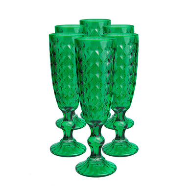 Set 6 Copas Champagne Rombos  Verde Botella