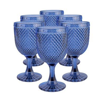 Set 6 Copas Vidrio  Panal  Azul