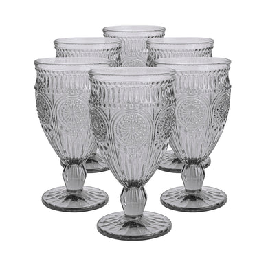 Set 6 Copas Vidrio Flores  Gris