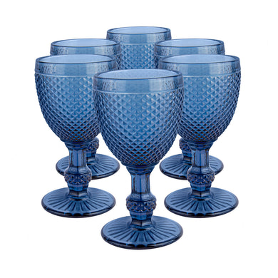 Set 6 Copas Vidrio Panal Pie VC  Azul