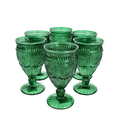 Set 6 Copas Vidrio Flores  Verde Botella