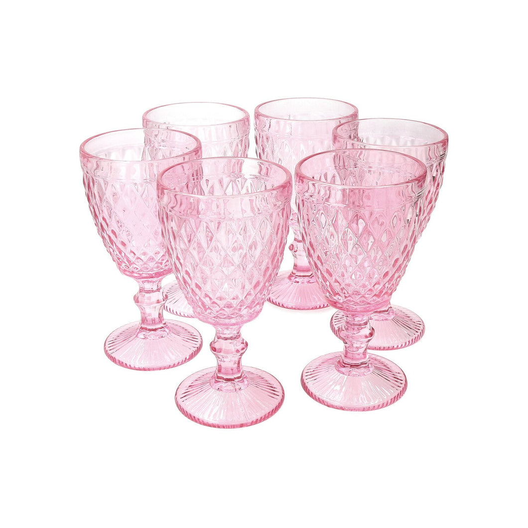 Set 6 Copas Vidrio Diamante  Rosada