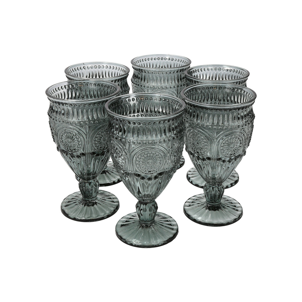 Set 6 Copas Vidrio Flores  Grafito