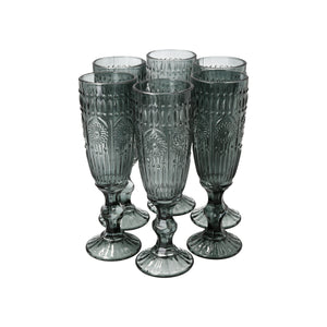 Set 6 Copas Champagne Flores  Verde