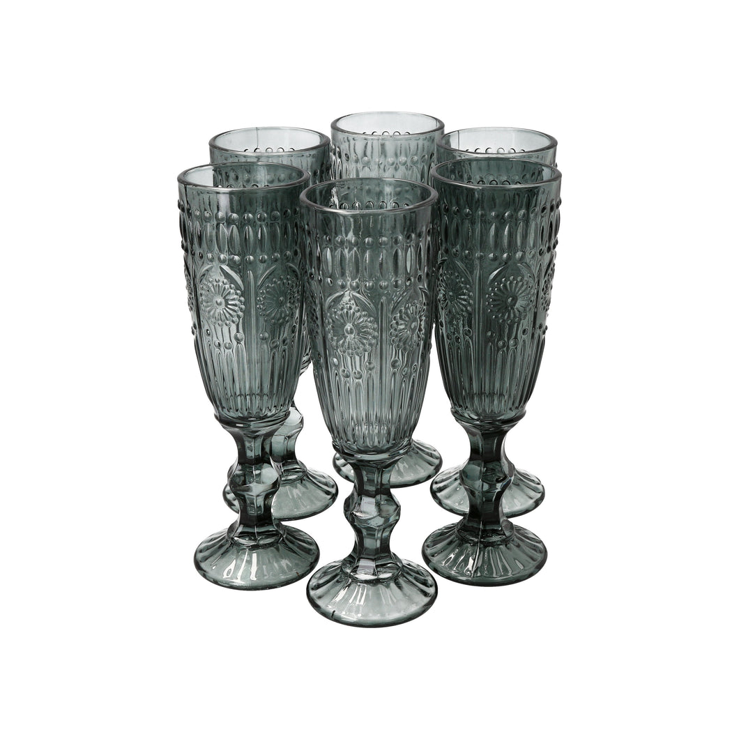 Set 6 Copas Champagne Flores  Grafito