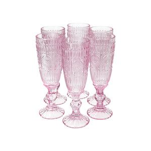 Set 6 Copas Champagne Flores  Palo de rosa