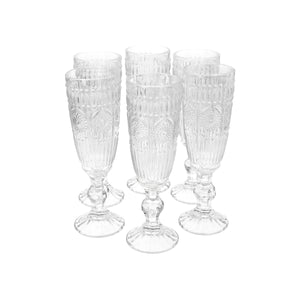 Set 6 Copas Champagne Flores  Grafito