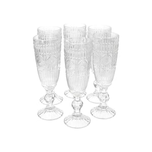 Set 6 Copas Champagne Flores  Verde