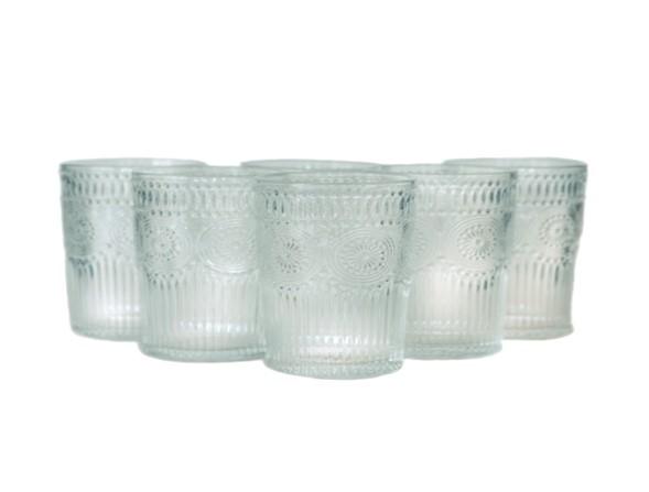 Set 6 Vasos Vidrio Bajo Flores  transparente