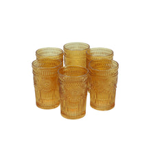 Set 6 Vasos Vidrio Alto Flor  Ámbar