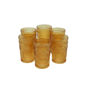 Set 6 Vasos Vidrio Alto Flor  Ámbar