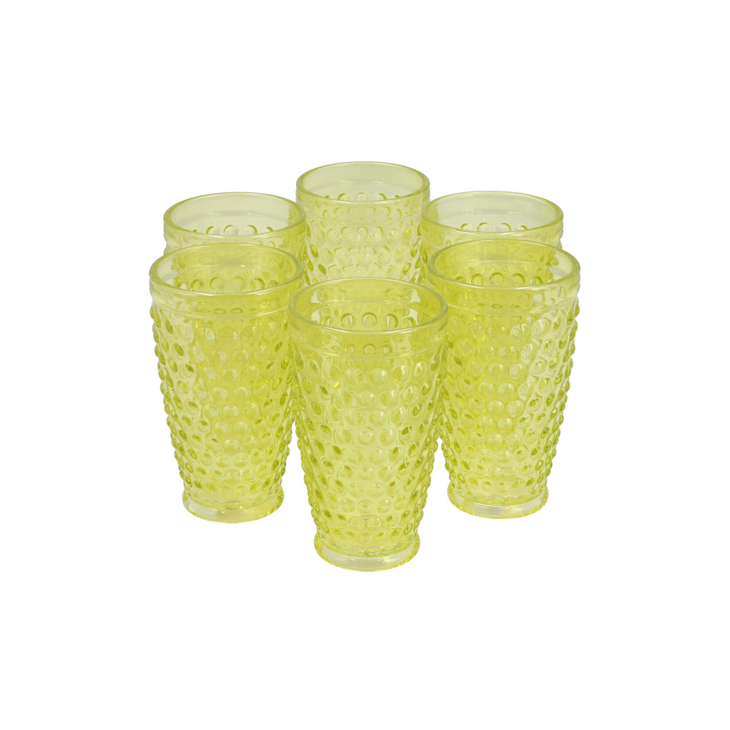 Set 6 Vasos Vidrio Alto Puntos  Verde Limón