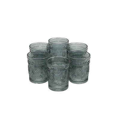 Set 6 Vasos Vidrio Bajo Flores  Grafito