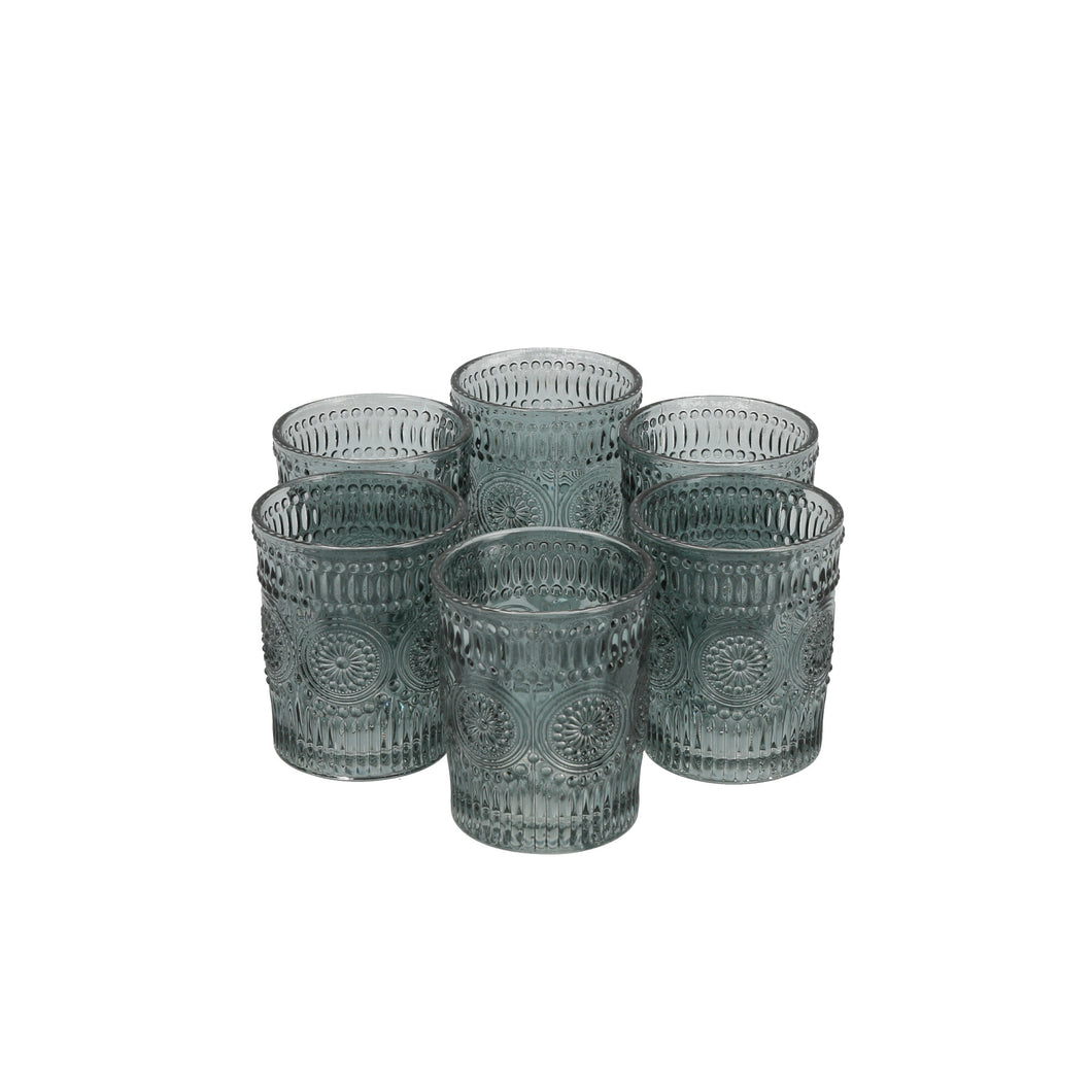 Set 6 Vasos Vidrio Bajo Flores  Grafito