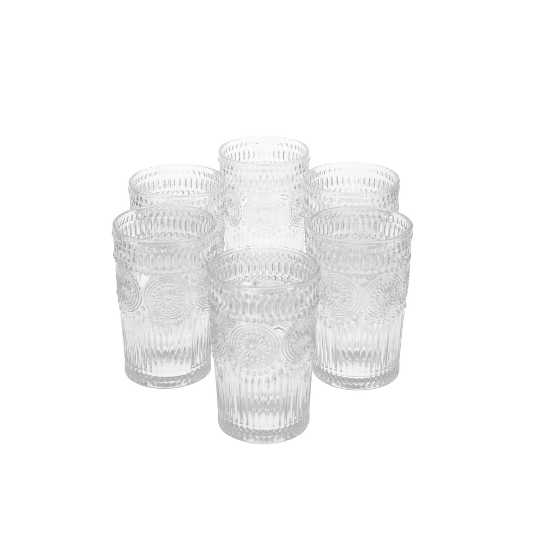 Set 6 Vasos Vidrio Alto Flores  Transparente