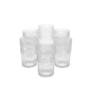 Set 6 Vasos Vidrio Alto Flor  Ámbar