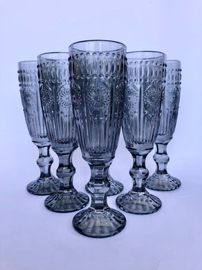 Set 6 Copas Champagne Flores  Gris