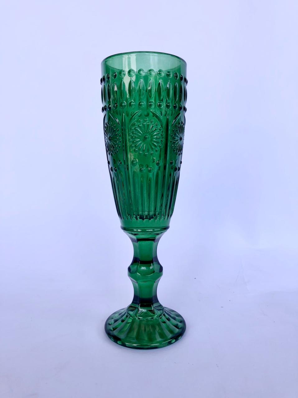 Set 6 Copas Champagne Flores  Verde Botella