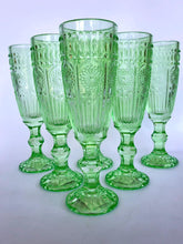 Set 6 Copas Champagne Flores  Verde