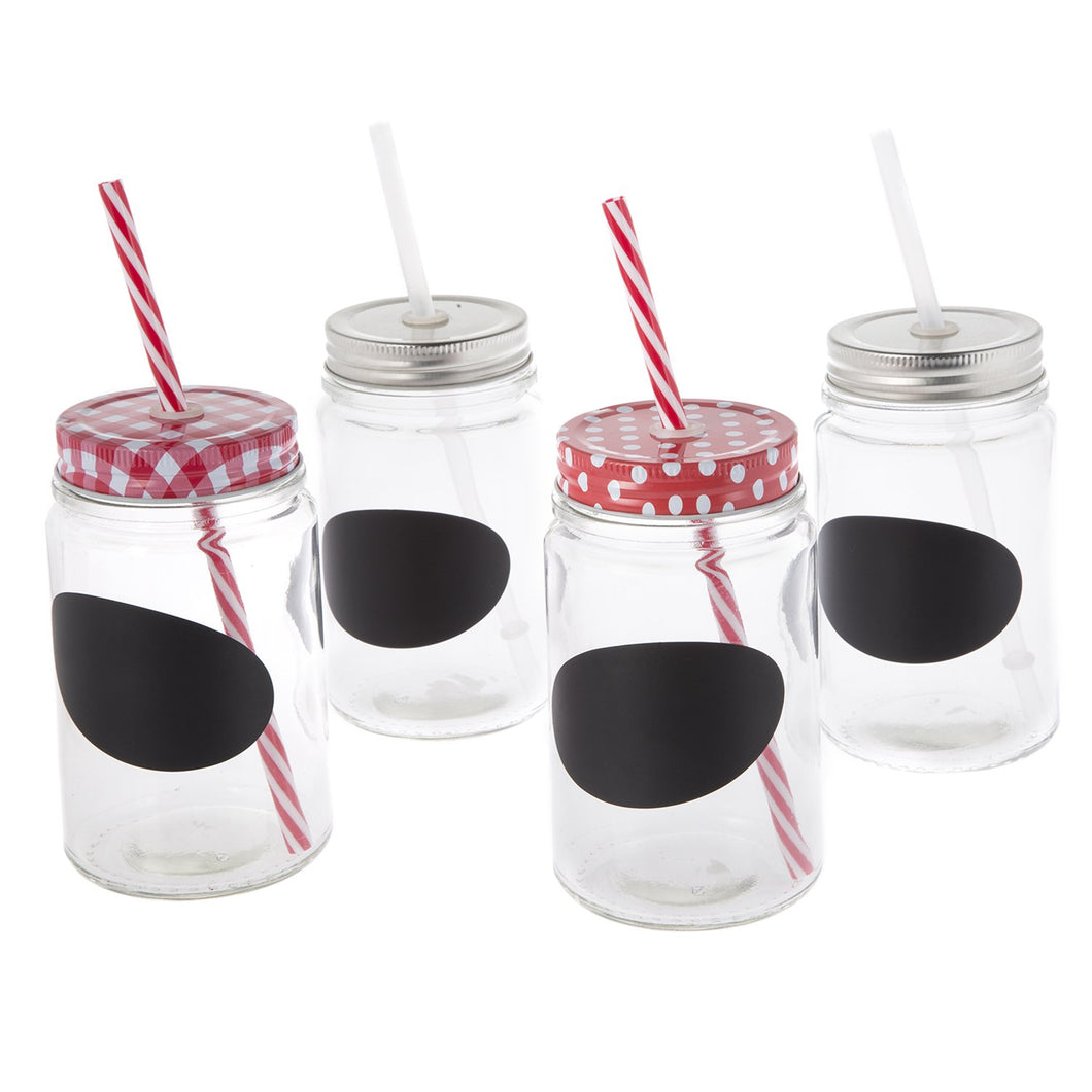 Set de 4 Mason Jar pizarra sin mango con tapa  plana