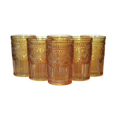 Set 6 Vasos Vidrio Alto Flor  Ámbar